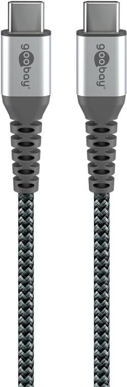 60x Goobay 49303 USB-C™-auf-USB-C™-Textilkabel mit Metallsteckern (spacegrau/silber), 2 m, 2 m, Schwarz-Grau - elegantes und extra-robustes Verbin
