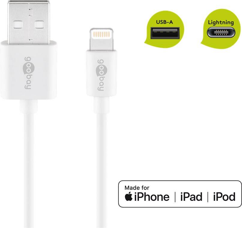 200x Goobay 72907 Lightning USB Lade- und Synchronisationskabel, 2 m, weiß, 2 m - MFi-Kabel für Apple iPhone/iPad