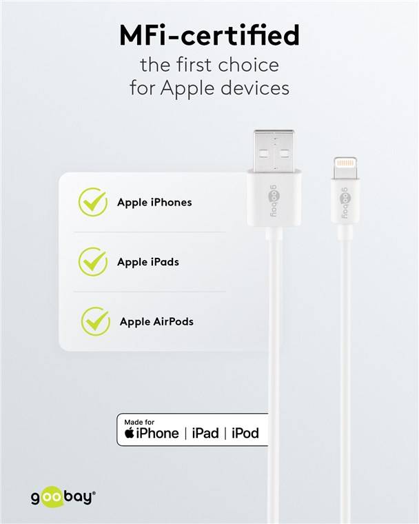 200x Goobay 54600 Lightning USB Lade- und Synchronisationskabel, 1 m, weiß, 1 m - MFi-Kabel für Apple iPhone/iPad