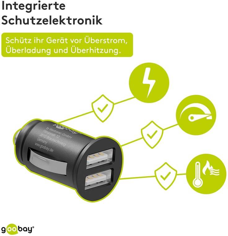 150x Goobay 58912 Dual-USB Auto-Ladegerät (15,5 W), Schwarz - Kfz-Ladeadapter mit 2x USB-Anschlüsse (15,5 W), schwarz