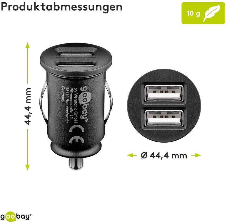 150x Goobay 58912 Dual-USB Auto-Ladegerät (15,5 W), Schwarz - Kfz-Ladeadapter mit 2x USB-Anschlüsse (15,5 W), schwarz