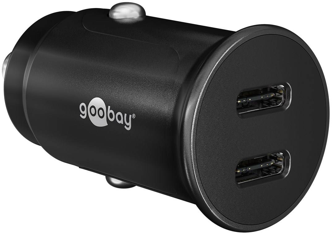 150x Goobay 59705 Dual-USB-C™ PD (Power Delivery) Auto-Schnellladegerät (30 W), Schwarz - 30 W (12/24 V) geeignet für Geräte mit USB-C™ (Power