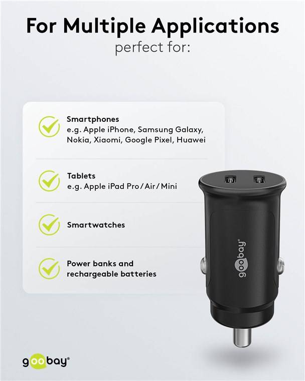 150x Goobay 59705 Dual-USB-C™ PD (Power Delivery) Auto-Schnellladegerät (30 W), Schwarz - 30 W (12/24 V) geeignet für Geräte mit USB-C™ (Power