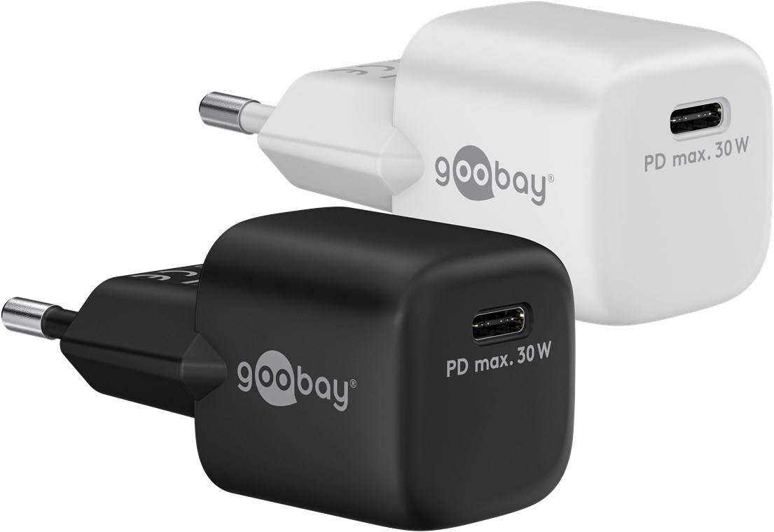 100x Goobay 59715 USB-C™ PD GaN Schnellladegerät Nano (30 W) schwarz, Schwarz - 1x USB-C™-Anschluss (Power Delivery)