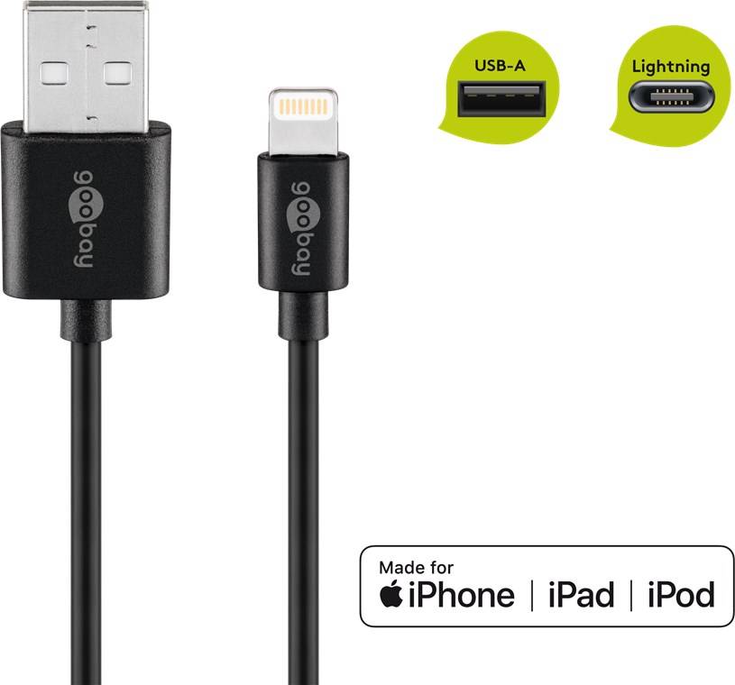 200x Goobay 72904 Lightning USB Lade- und Synchronisationskabel, 0,5 m, schwarz, 0.5 m - MFi-Kabel für Apple iPhone/iPad