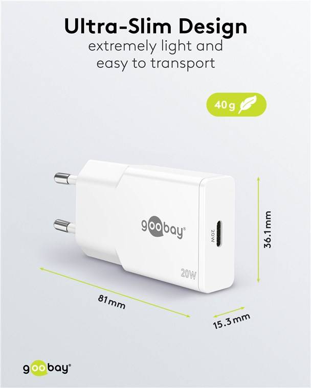 50x Goobay 75728 USB-C™ PD GaN Schnellladegerät Slim (20 W) weiß, weiß - 1x USB-C™-Anschluss (Power Delivery)