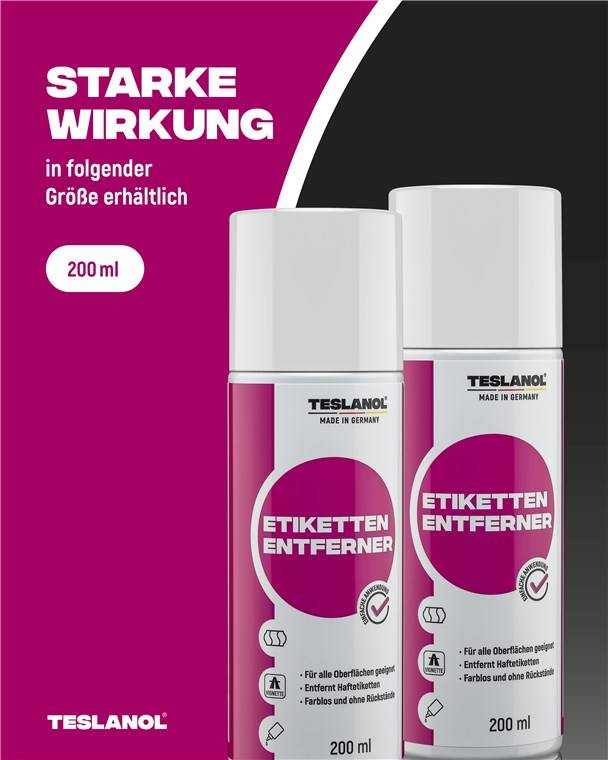 12x Teslanol 26008 Etikettenentfernerspray - beseitigt mühelos und schnell Etiketten – 200 ml