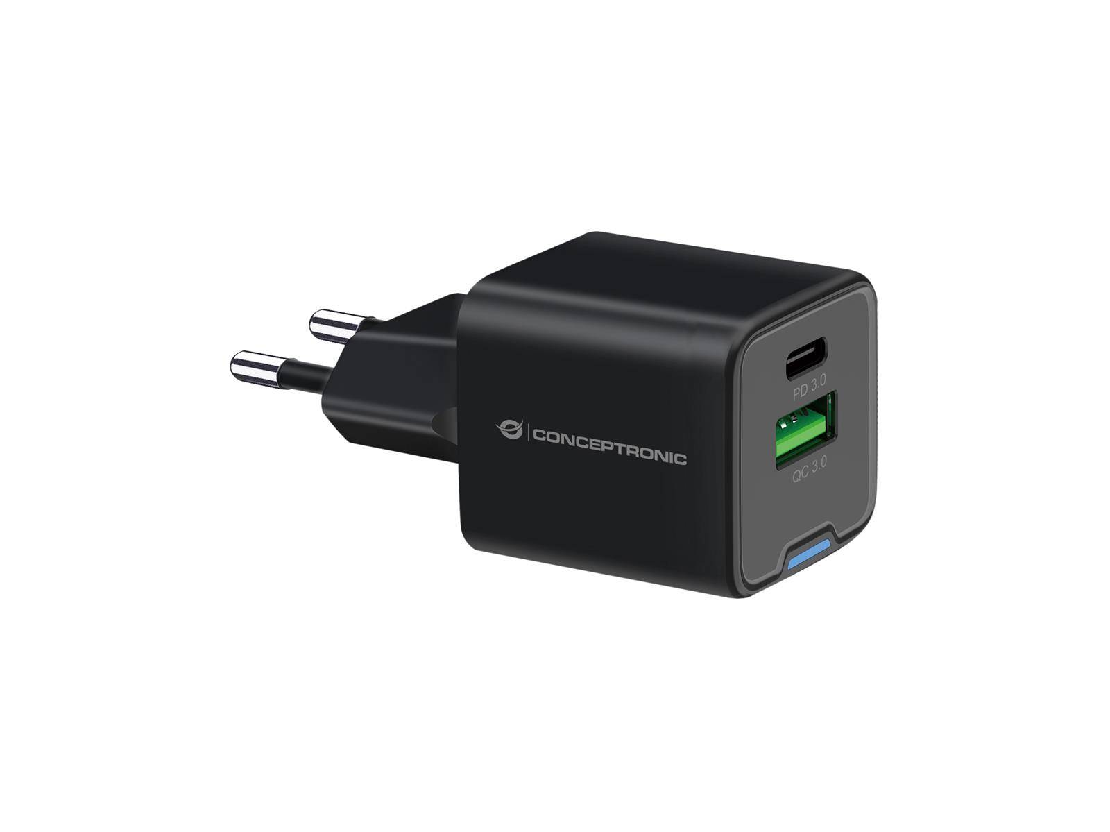 Conceptronic ALTHEA15B CONCEPTRONIC Ladegerät 2Port 20W,1xUSB-C,1xUSB-A 1.5m sw