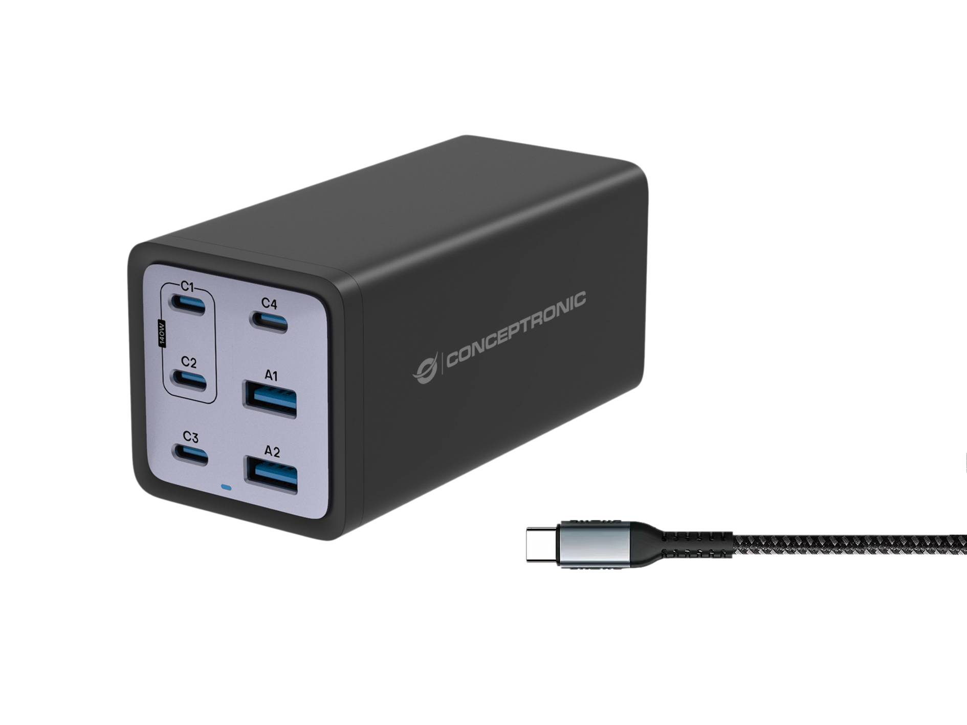 Conceptronic OZUL06BE CONCEPTRONIC Ladegerät 6Port 200W,4xUSB-C,2xUSB-A +3-in-1 sw