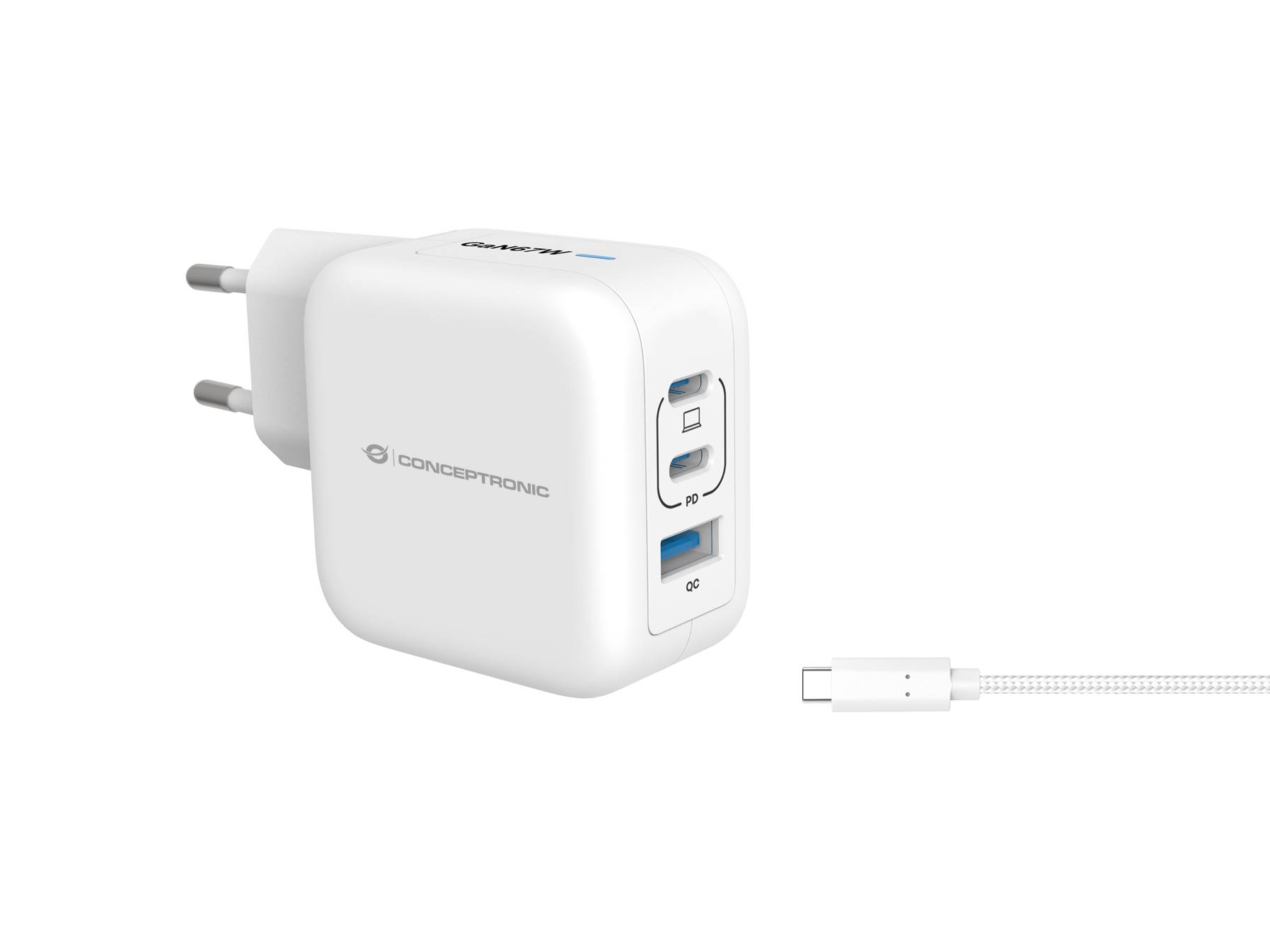 Conceptronic ALTHEA17W CONCEPTRONIC Ladegerät 3Port 67W,2xUSB-C,1xUSB-A 1.5m ws