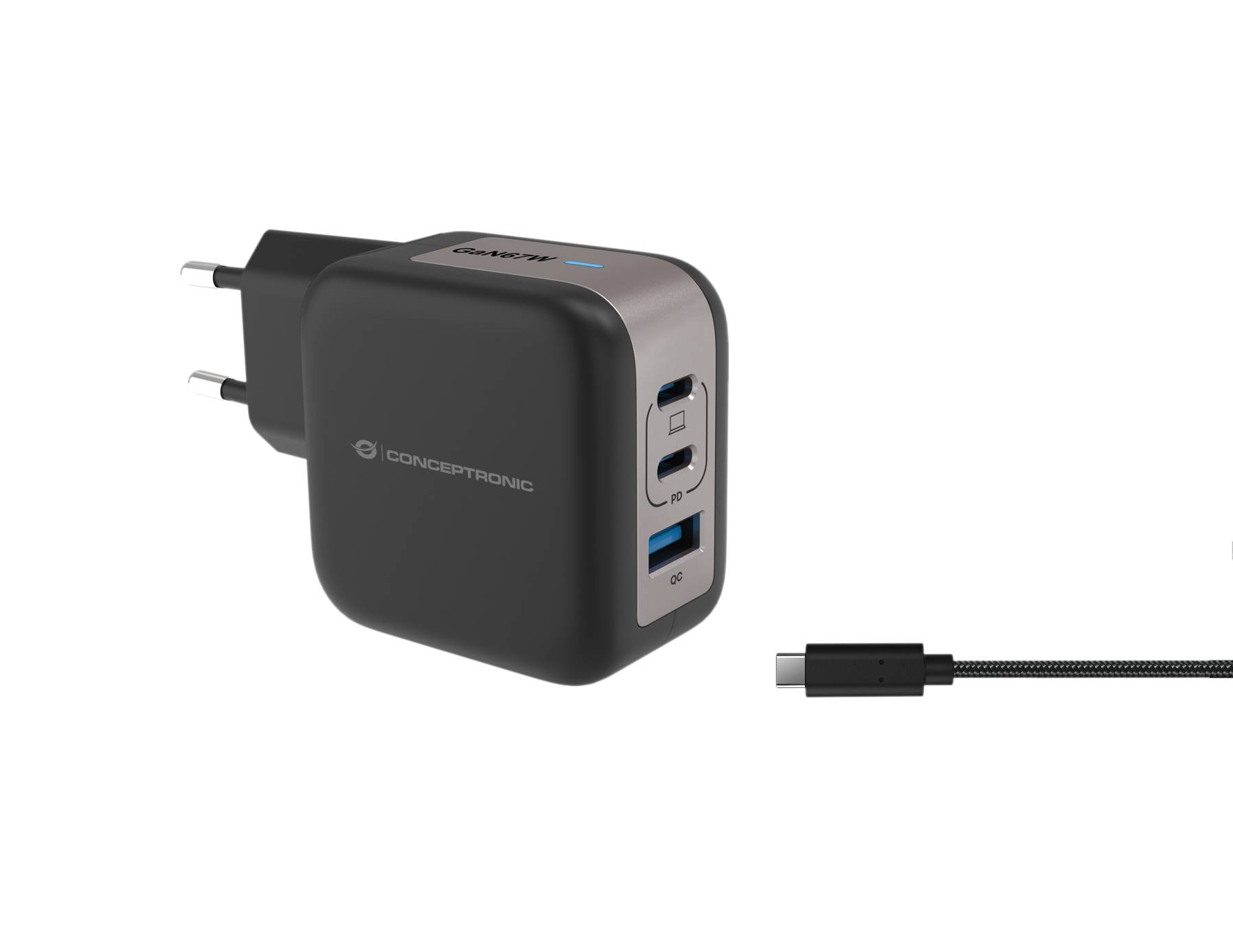 Conceptronic ALTHEA17B CONCEPTRONIC Ladegerät 3Port 67W,2xUSB-C,1xUSB-A 1.5m sw