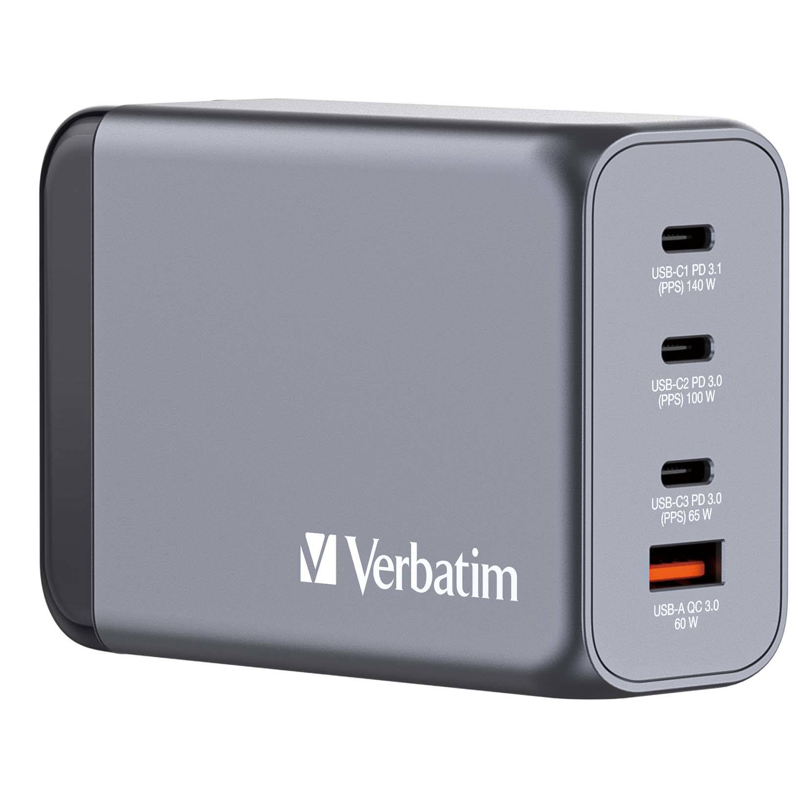 Verbatim 32205 Verbatim GNC-240 GaN Charger 4 Port 240W USB A/C (EU/UK/US)