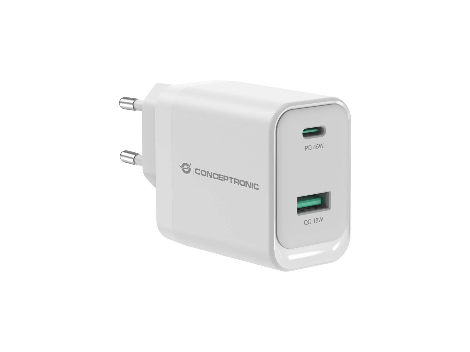Conceptronic ALTHEA20W45 CONCEPTRONIC Ladegerät 2Port 45W,1xUSB-C,1xUSB-A weiß