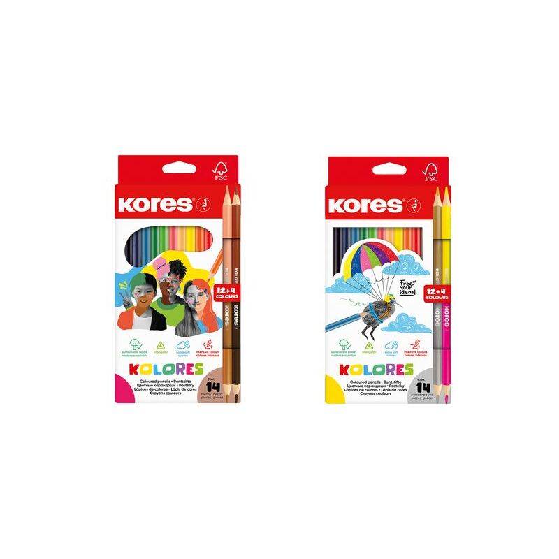 Kores Dreikant-Buntstifte "KOLORES", 12er Etui + 2x Duo