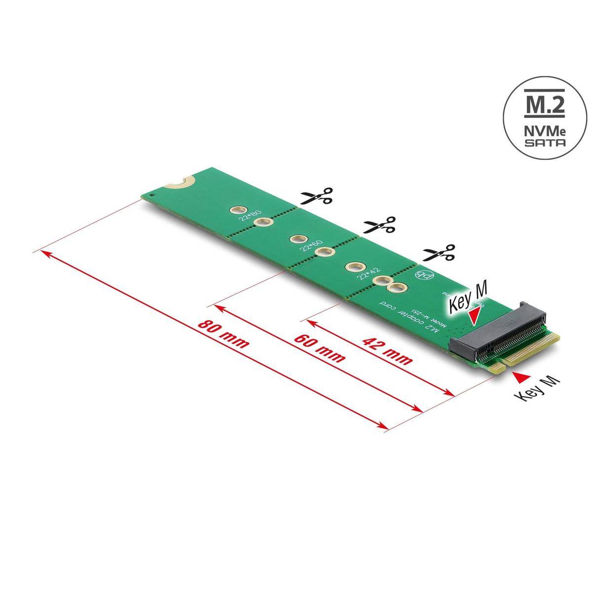 64367 - Delock Adapter M.2 Key M Stecker zu M.2 Key M Slot – Portschoner und Verlängerung