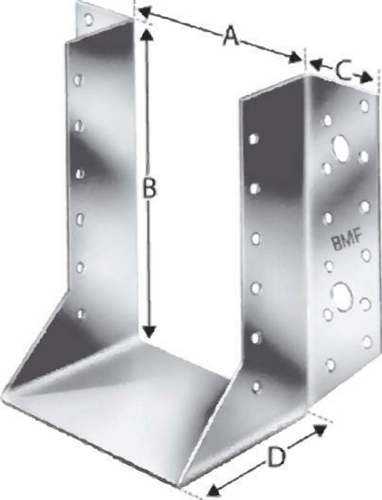 Balkenschuh BSN/BSNN außen Bolzenlöcher 11 mm Bolzenlöcher 9 mm Bolzenlächer 11,5 mmBefestigung CNA Kammnägel 4,0 / CSA Schrauben 5
