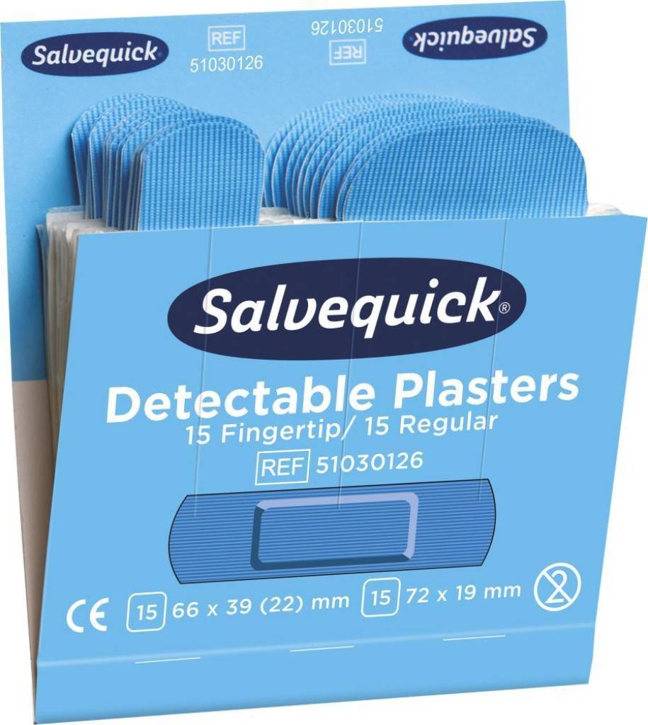 Nachfüllpackungen SalvequickBlue Detectable-Fingerspitzenpflaster für die Lebensmittelindustrie, wasserabweisend