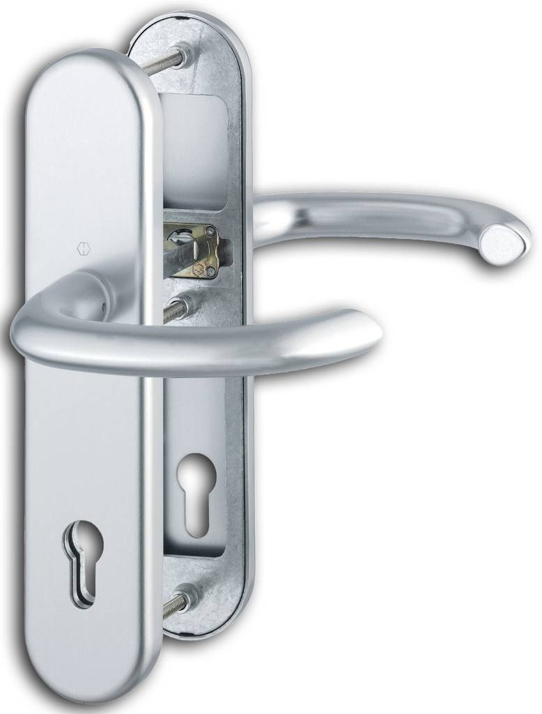 HOPPE-Aluminium-Schutz-Langschild-Türgriff-Garnitur für Außen-/Wohnungsabschluss-Türen geprüft nach DIN EN 1906 37-0142A SK2, zertifiziert nac