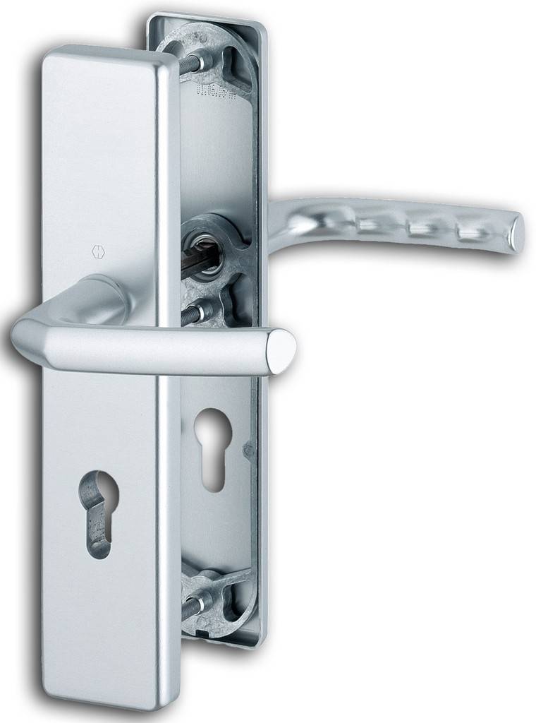 HOPPE-Aluminium-Schutz-Langschild-Türgriff-Garnitur für Außen-/Wohnungsabschluss-Türen erfüllt die Anforderungen nach DIN 18257 ES0 SK1 Lag