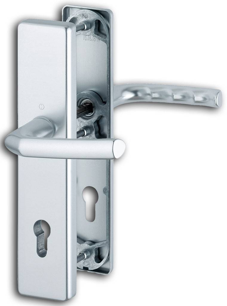 HOPPE-Aluminium-Schutz-Langschild-Türgriff-Garnitur für Außen-/Wohnungsabschluss-Türen erfüllt die Anforderungen nach DIN 18257 ES0 SK1 Lag