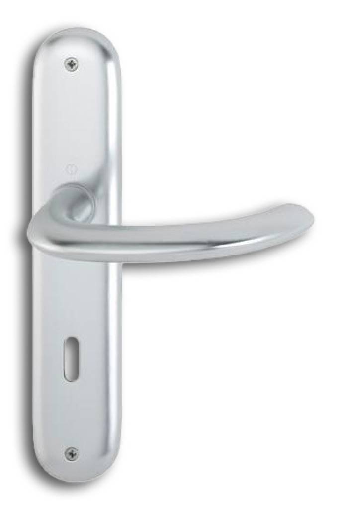 HOPPE-Aluminium-Langschild-Wechsel-Garnitur für Wohnungsabschluss-Türen geprüft nach DIN EN 1906 37-0140A, Objekt-Garnitur Lagerung außen Kn