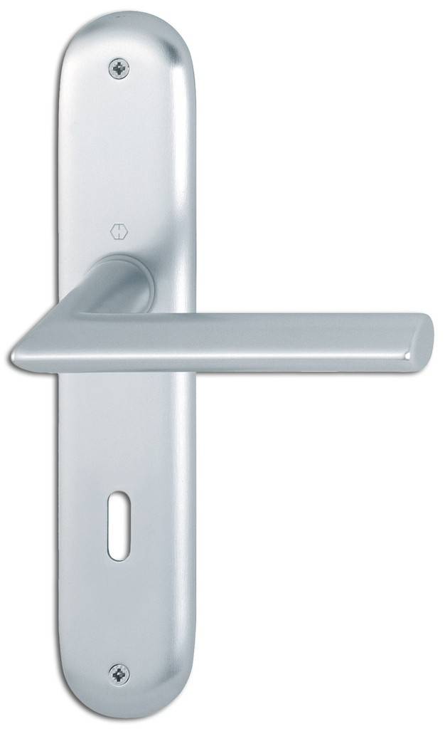 HOPPE-Aluminium-Langschild-Türgriff-Garnitur für Innentüren geprüft nach DIN EN 1906 37-0140A, Objekt-Garnitur Lagerung Türgriffe lose, Rü
