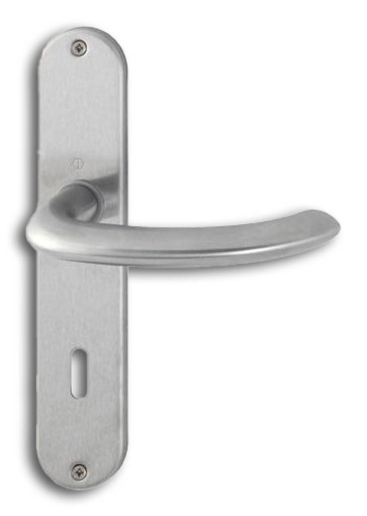 HOPPE-Edelstahl-Langschild-Wechsel-Garnitur für Wohnungsabschluss-Türen geprüft nach DIN EN 1906 37-0140U, Objekt-Garnitur Lagerung außen Kn