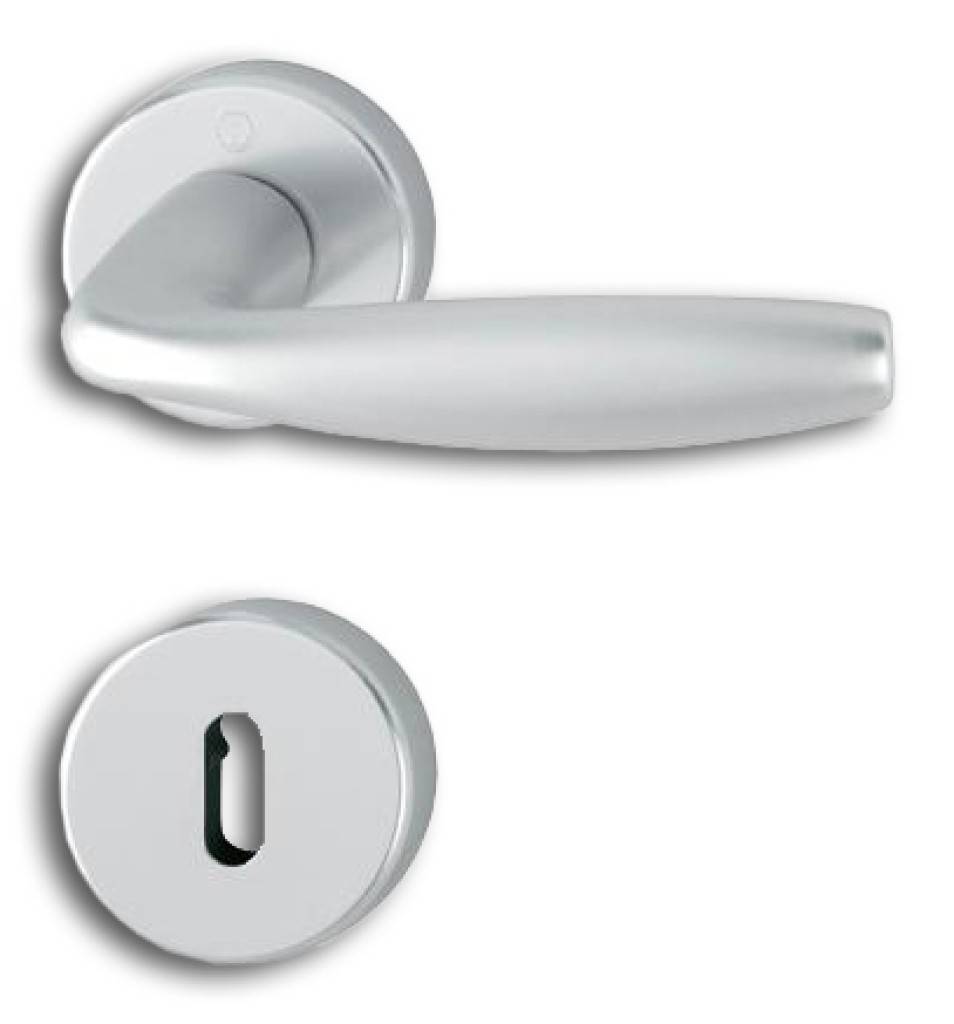 HOPPE-Aluminium-Rosetten-Türgriff-Garnitur mit Schlitzkopf/Olive für Bad/WC-Türen geprüft nach DIN EN 1906 37-0140A, Objekt-Garnitur Lagerun