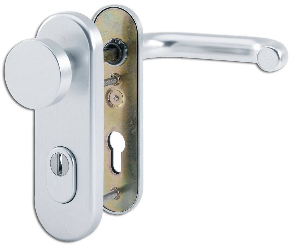 HOPPE-Aluminium-Feuerschutz-Schutz-Kurzschild-Wechsel-Garnitur mit Zylinder-Abdeckung für Außen-/Wohnungsabschluss-Türen geprüft nach DIN 18257