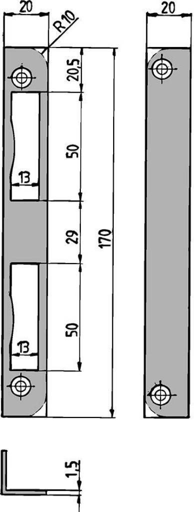 Winkelschließblech 1-NTürbeschlag, Türtechnik Für Abschluss- und Innentürschlösser DIN Ls und Rs verwendbar Mit Nase Abmessung 20 x 20 x 170 x 1