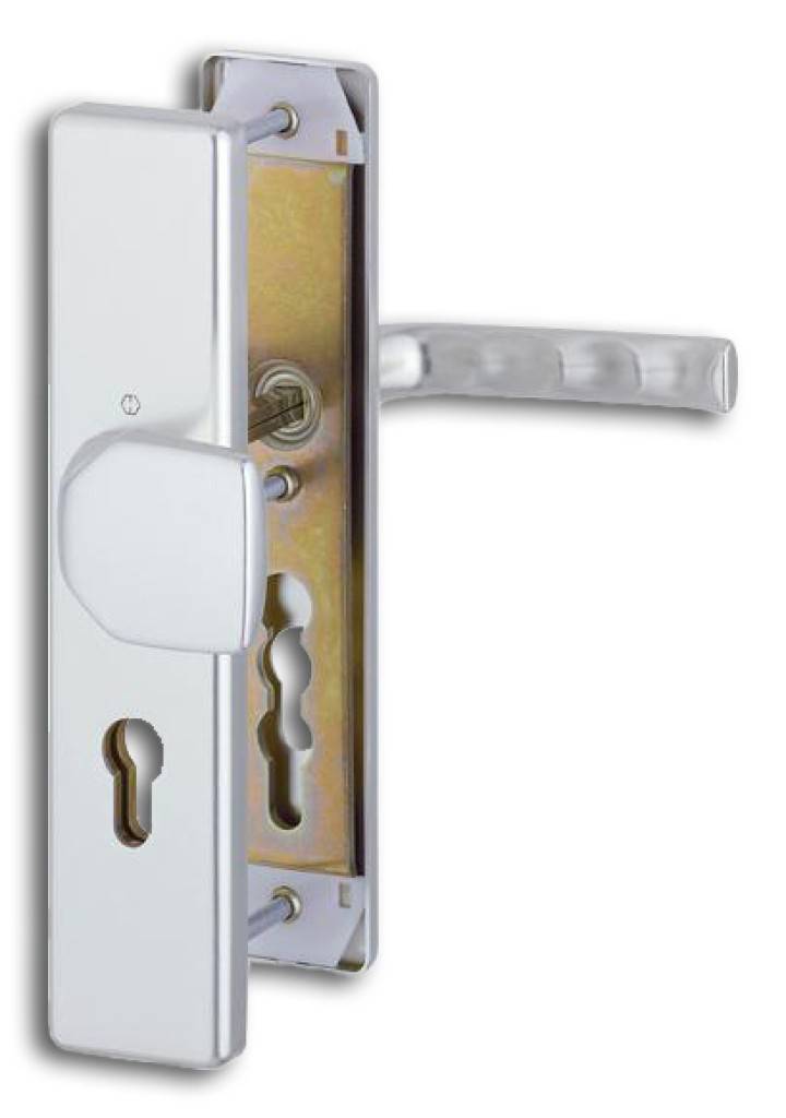 HOPPE-Aluminium-Schutz-Langschild-Türgriff-Garnitur für Außen-/Wohnungsabschluss-Türen geprüft nach DIN 18257 ES1 SK2 Lagerung Türgriffe l