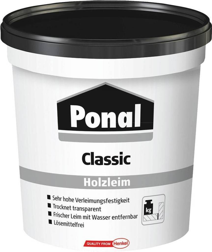 Ponal Classic Trocknet transparent auf Kurzfristig wasserbeständig Die Endfestigkeit der Ponal-Leimfuge liegt allgemein höher als die Endfe