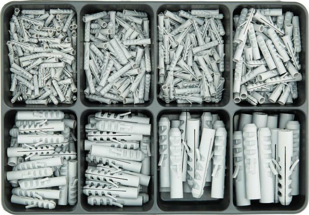 S-Dübel-SortimentSortiment Nr. 21 503-teiliges Dübel-Sortiment, Typ SLieferung Im stabilen Stahlblechkoffer.TypS5S6S8S10S12S14S16