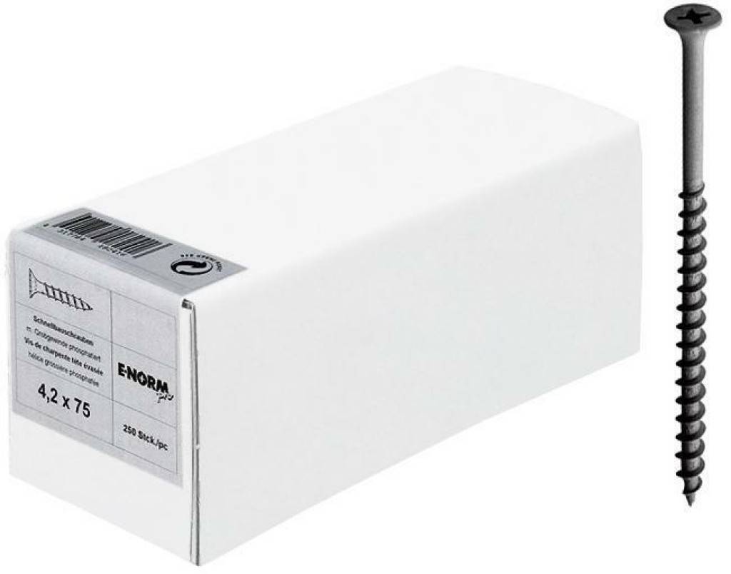 Schnellbauschraube, Grobgewinde, THNPhosphatiertTrompeten-Senkkopf mit Phillips-Kreuzschlitz-AntriebBesonders geeignet für
