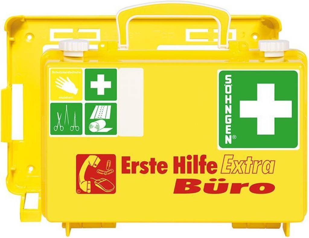 Erste-Hilfe-Koffer EXTRAEigenschaften Auffallende Farbe hoher Erkennungswert Mehr Aufmerksamkeit mehr Sicherheit Bessere Einsatzbereitschaf