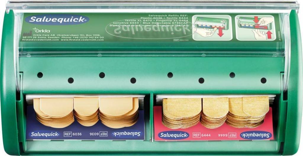 Pflasterspender SalvequickEigenschaften Pflaster werden nach unten herausgezogen, dadurch vermeidet man Verunreinigung der restlichen Pflaster E