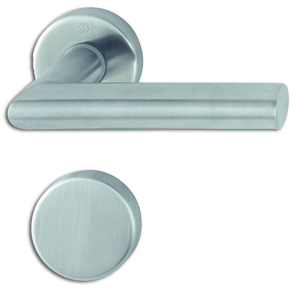 Zimmertürdrückergarnitur Modell AmsterdamRosetten-GarniturGarnitur HOPPE-Schnellstift / F69 Edelstahl matt / 8 mm / ungelocht / 37-42 mm / HOPPE-Log