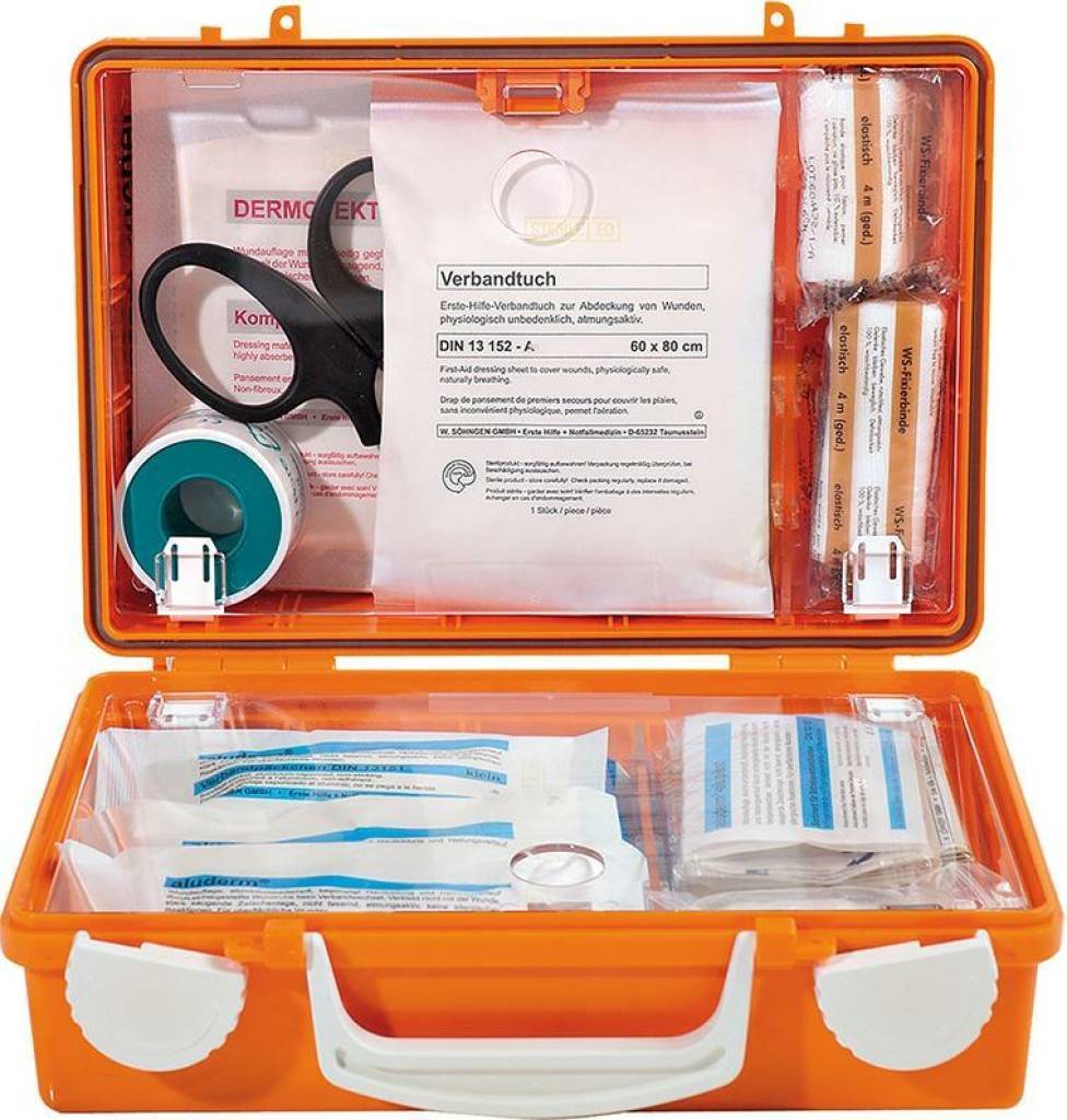 Erste-Hilfe-Koffer QuickEigenschaften Aus ABS-Kunststoff mit Gummidichtung Transparente Abdeckplatten zum Schutz der Füllteile Variable Inne