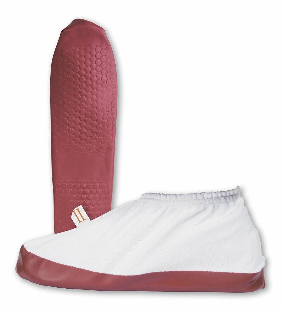 ÜberziehschuhGewirke, Sohlenbeschichtungrotbraun/weißkein Einwegschuh, Wiedernutzung durch Waschbarkeitsicherer Stand bei fast allen Bodenlägenansc