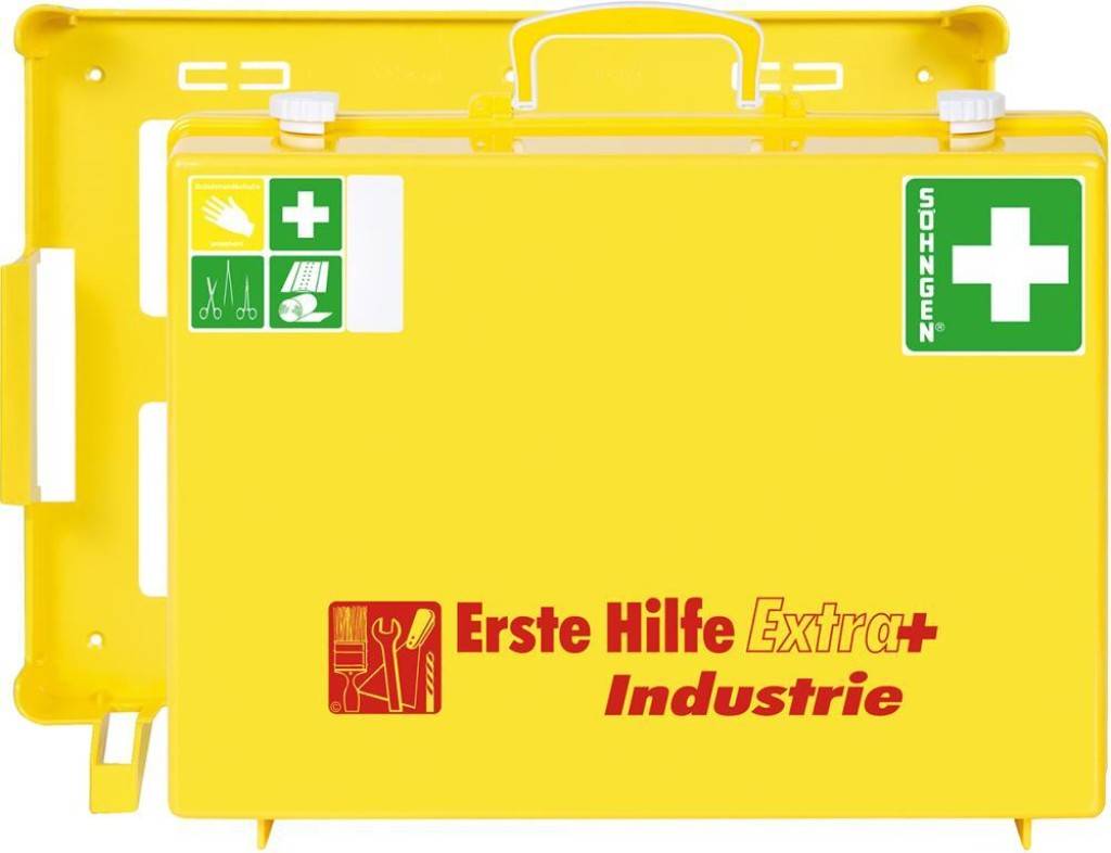 Erste-Hilfe-Koffer EXTRAEigenschaften Auffallende Farbe hoher Erkennungswert Mehr Aufmerksamkeit mehr Sicherheit Bessere Einsatzbereitschaf