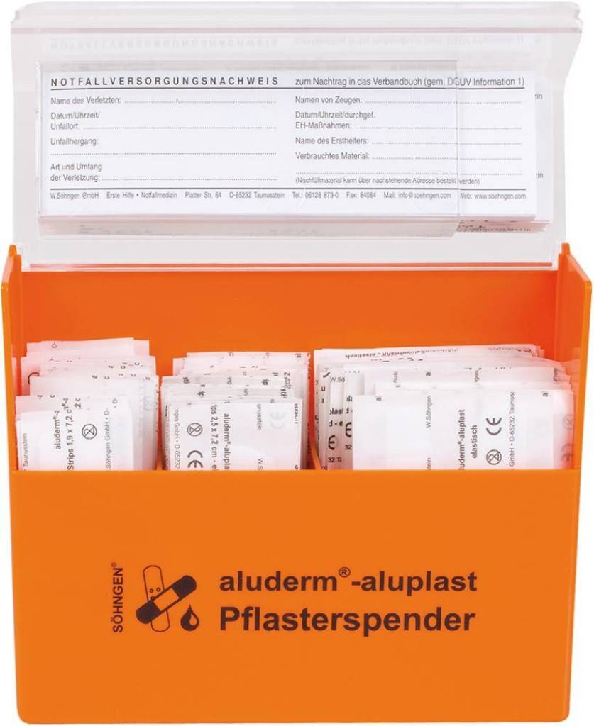 Pflasterspender aluderm-aluplastEigenschaften Aus ABS-Kunststoff Inklusive Wandhalterung mit Befestigungsmaterial Wundpflaster mit aluminiumb