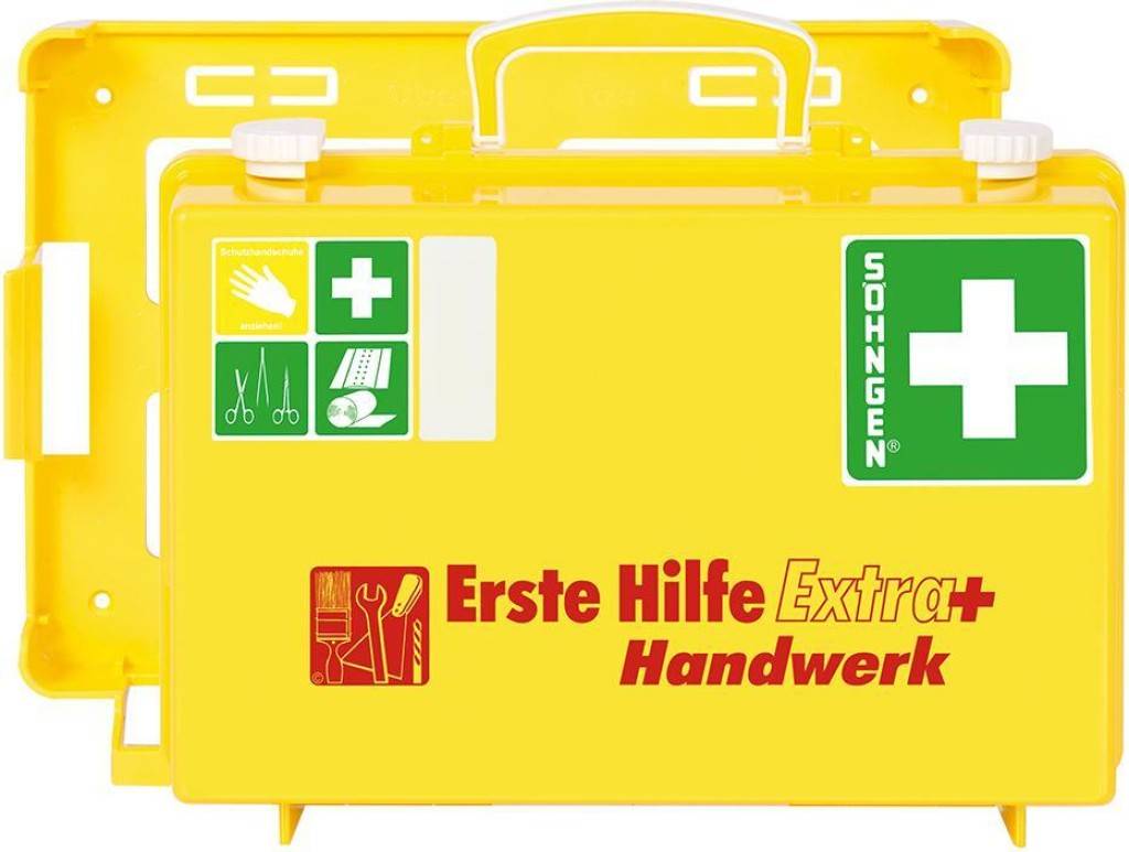 Erste-Hilfe-Koffer EXTRAEigenschaften Auffallende Farbe hoher Erkennungswert Mehr Aufmerksamkeit mehr Sicherheit Bessere Einsatzbereitschaf