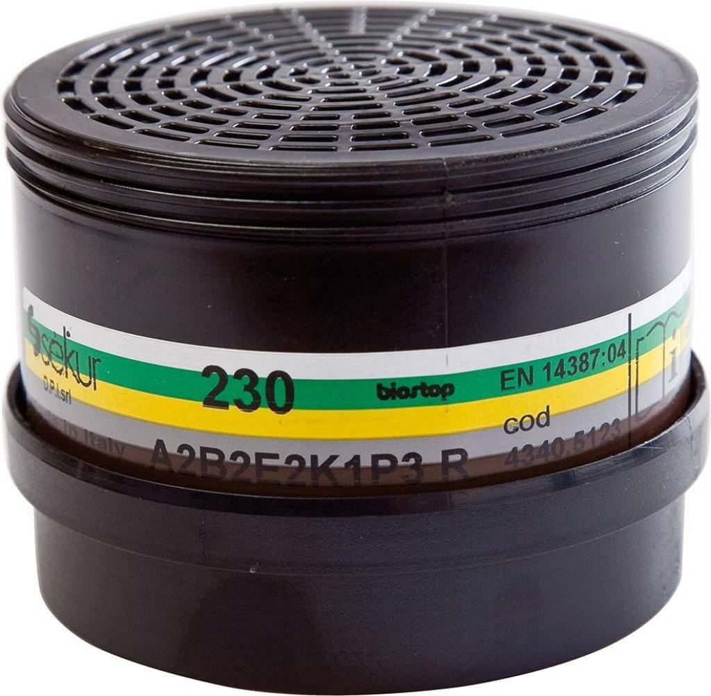 Mehrbereichs-Kombinationsfilter 230 A2B2E2K1-P3R DEigenschaften Schutz gegen organische Gase und Dämpfe mit einem Siedepunkt von über 65 C Ano