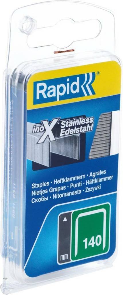 Klammer Typ 140, EdelstahlAus rostfreiem Edelstahl, Rückenbreite 10,6 mm, Blister � 650 Stück.