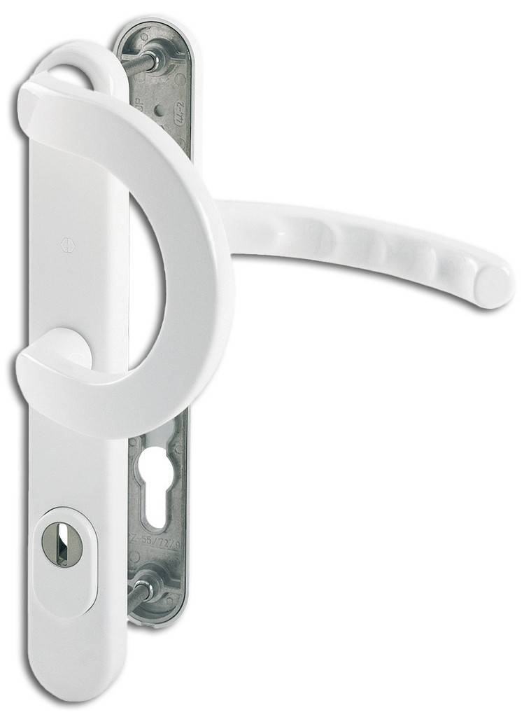HOPPE-Aluminium-Schutz-Schmalschild-Wechsel-Garnitur mit Zylinder-Abdeckung für Profiltüren geprüft nach DIN 18257 ES1 SK2 Lagerung außen St