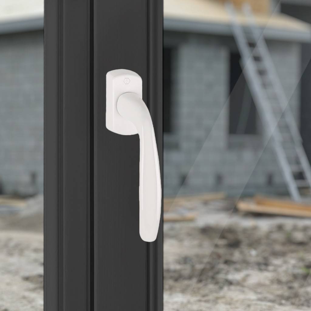 HOPPE-Aluminium-Dreh-/Kipp-Fenstergriff mit längenvariablem Vierkantstift und Secustikgeprüft nach RAL-GZ 607/9 Rastung 90 Abdeckung Teil-Abde