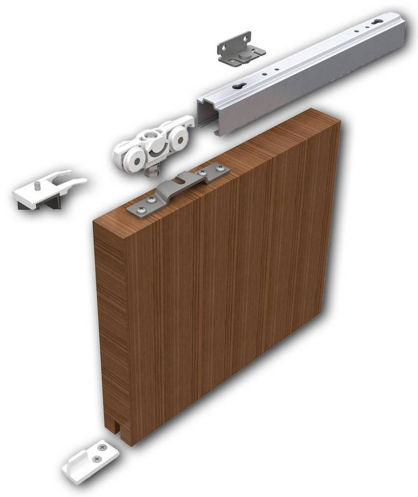 Schiebetür-Garnitur 73für HolztürenTürbeschlag, Türtechnik Für einflügelige Holzschiebetüren bis 80 kg Flügelgewicht und Türstärken ab 2