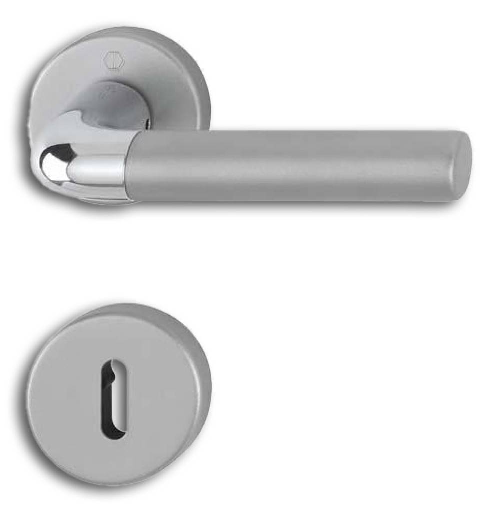 HOPPE-Aluminium-Rosetten-Türgriff-Garnitur mit Schlitzkopf/Olive für Bad/WC-Türen geprüft nach DIN EN 1906 37-0140A, Objekt-Garnitur Lagerun