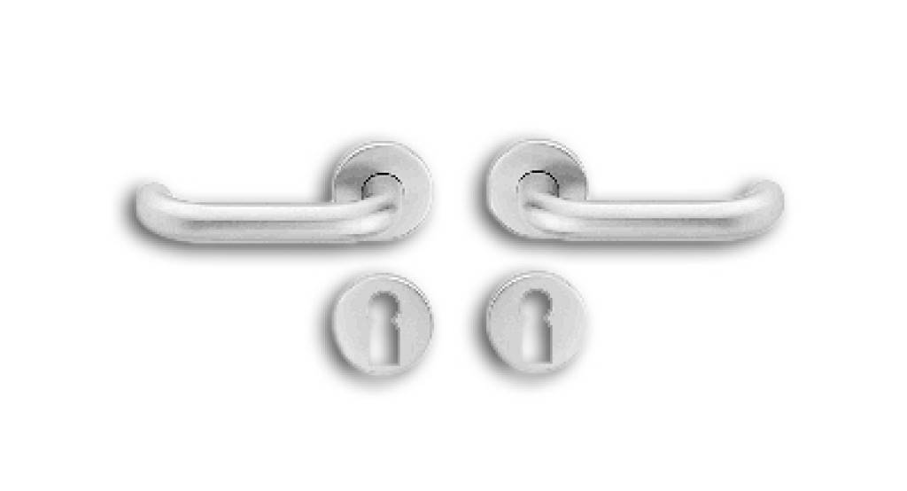 Standard-Objektbeschlag Andiamo Drückermodelle mit 8 mm Vierkant lieferbar, festdrehbar gelagert mit Hochhaltefeder Deckschilder mit Klipstechn