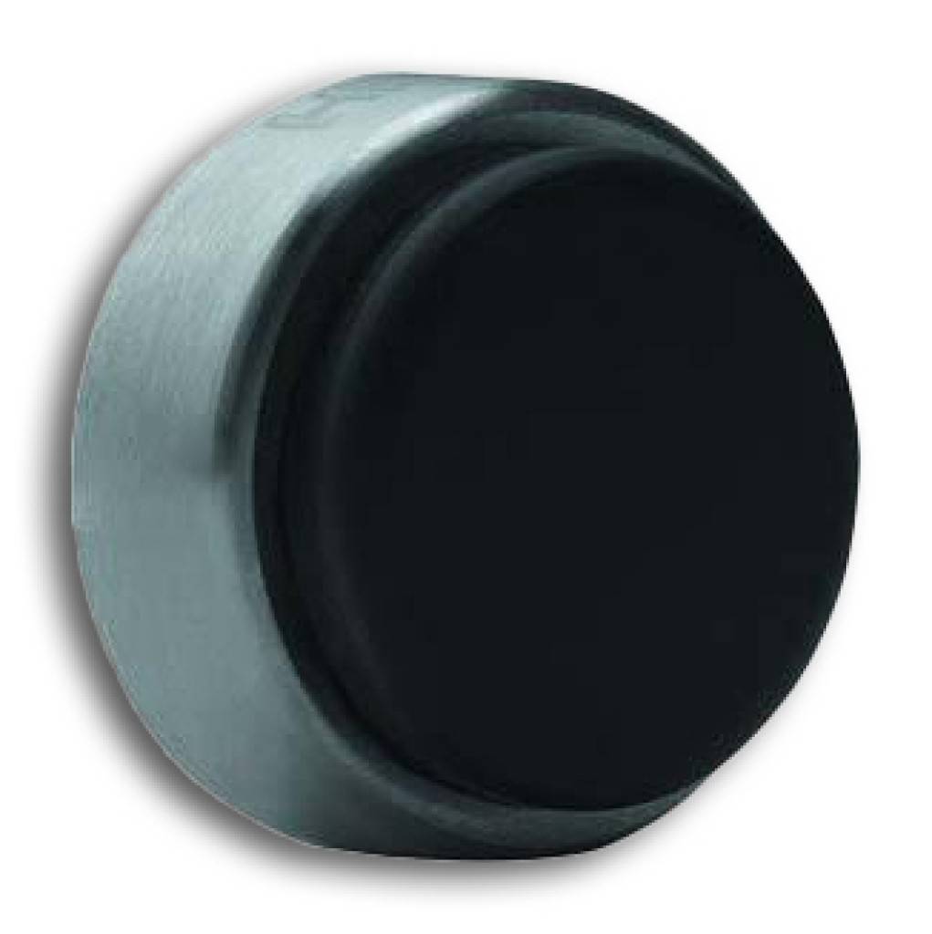 WandtürpufferDurchmesser 30 mm, 15 mm lang, mit schwarzem elastischen Puffer, Diebstahlgeschützt durch verdeckte Verschraubung, aus Edelstahl, matt